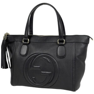 Gucci Soho Tote Bag, Handbag, Leather, Black, 282307, Women's